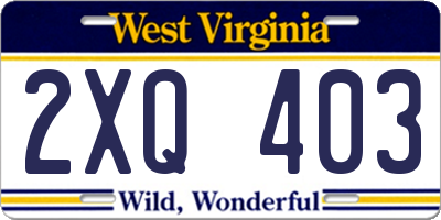 WV license plate 2XQ403