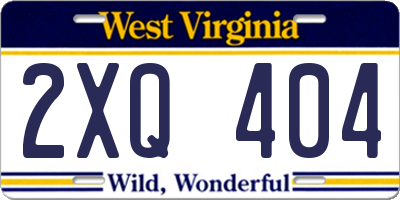 WV license plate 2XQ404