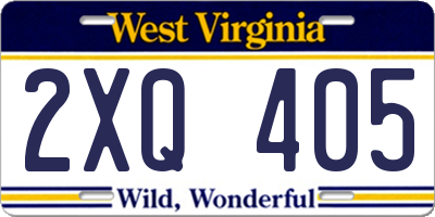 WV license plate 2XQ405