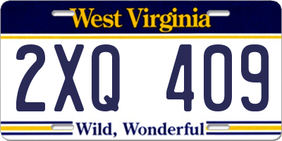 WV license plate 2XQ409