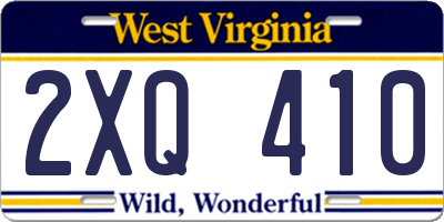 WV license plate 2XQ410
