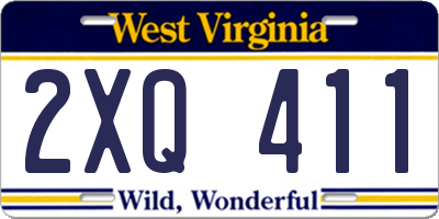 WV license plate 2XQ411