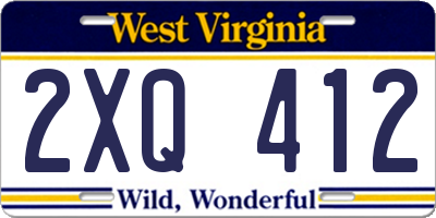 WV license plate 2XQ412