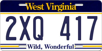 WV license plate 2XQ417