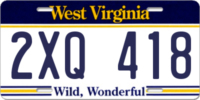 WV license plate 2XQ418