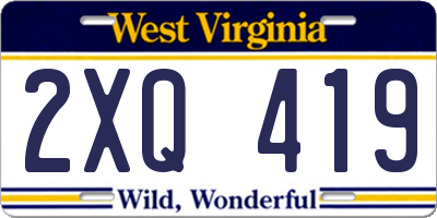 WV license plate 2XQ419