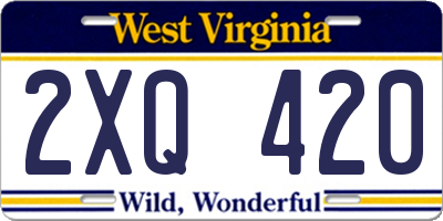 WV license plate 2XQ420