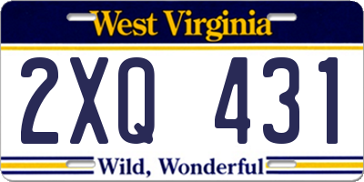 WV license plate 2XQ431