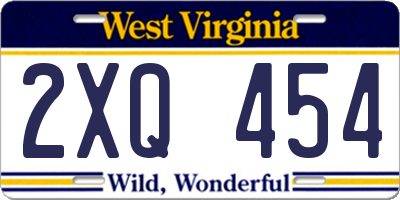 WV license plate 2XQ454