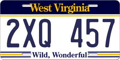 WV license plate 2XQ457