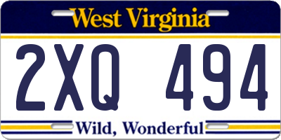 WV license plate 2XQ494