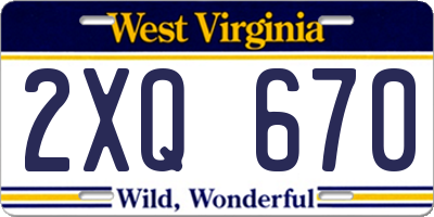 WV license plate 2XQ670