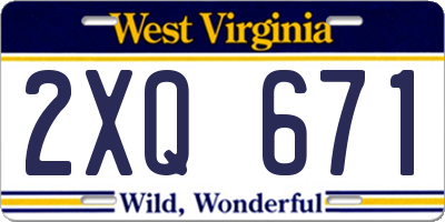 WV license plate 2XQ671