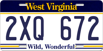 WV license plate 2XQ672