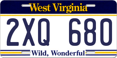 WV license plate 2XQ680