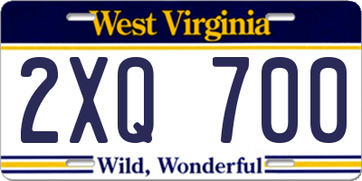 WV license plate 2XQ700