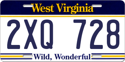 WV license plate 2XQ728
