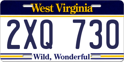 WV license plate 2XQ730