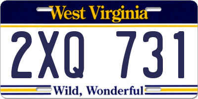 WV license plate 2XQ731