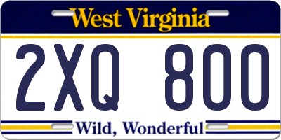 WV license plate 2XQ800