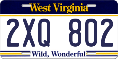 WV license plate 2XQ802