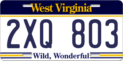 WV license plate 2XQ803