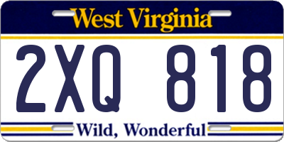 WV license plate 2XQ818
