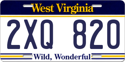 WV license plate 2XQ820