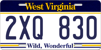 WV license plate 2XQ830