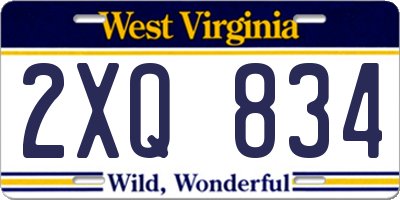 WV license plate 2XQ834