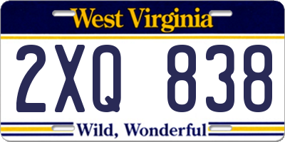 WV license plate 2XQ838