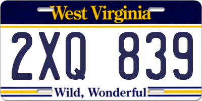WV license plate 2XQ839