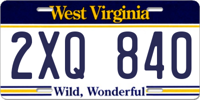 WV license plate 2XQ840