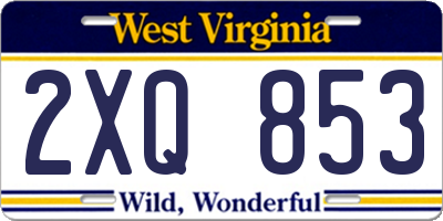 WV license plate 2XQ853