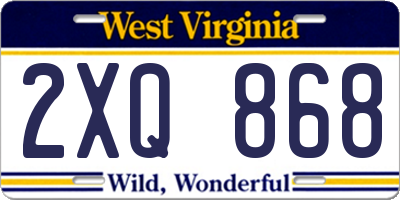 WV license plate 2XQ868
