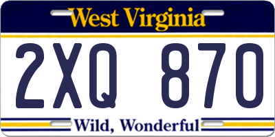 WV license plate 2XQ870