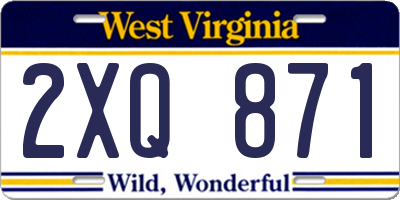 WV license plate 2XQ871