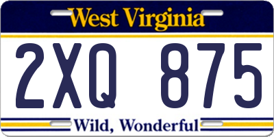 WV license plate 2XQ875