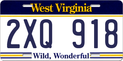 WV license plate 2XQ918