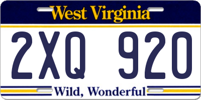 WV license plate 2XQ920
