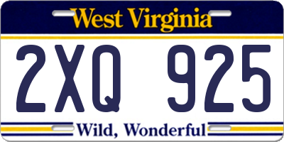 WV license plate 2XQ925