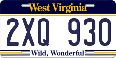 WV license plate 2XQ930
