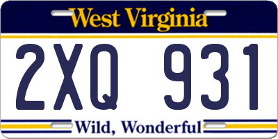 WV license plate 2XQ931