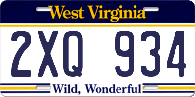 WV license plate 2XQ934