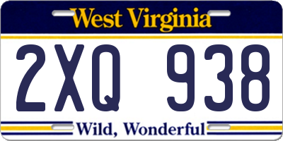 WV license plate 2XQ938
