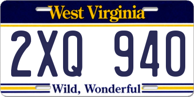 WV license plate 2XQ940