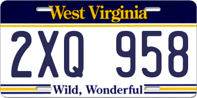 WV license plate 2XQ958