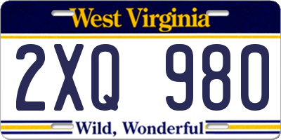 WV license plate 2XQ980