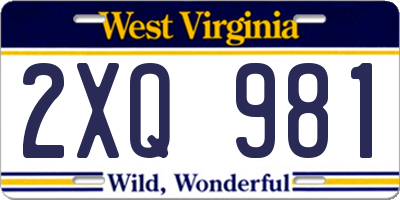 WV license plate 2XQ981