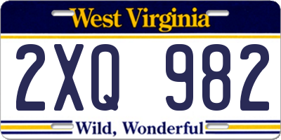 WV license plate 2XQ982
